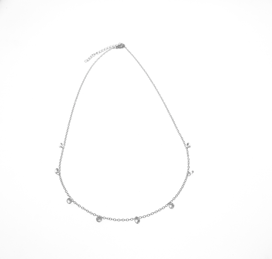 Silver colored crystal charm necklace