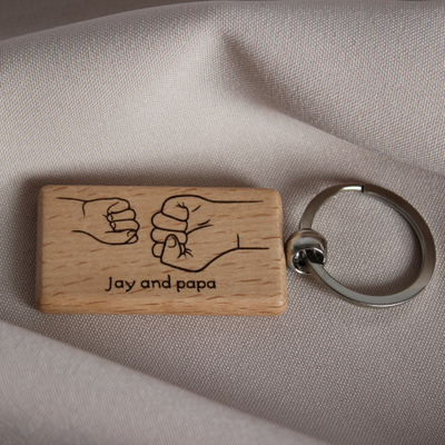 Personalized Father's Day Keychain with Names - Father and Child Fists, Best Friends Text