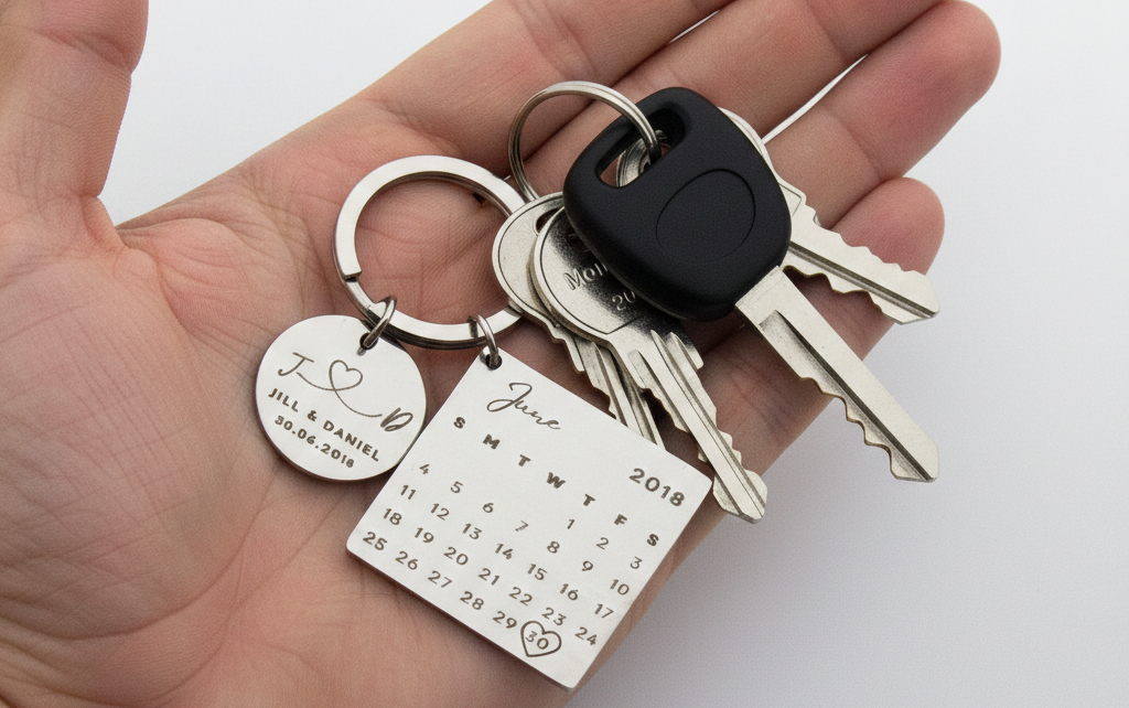 Persoonlijke Sleutelhanger - RVS - Gegraveerd datum met naam