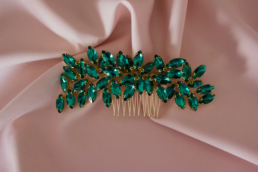 Green bridal hair comb