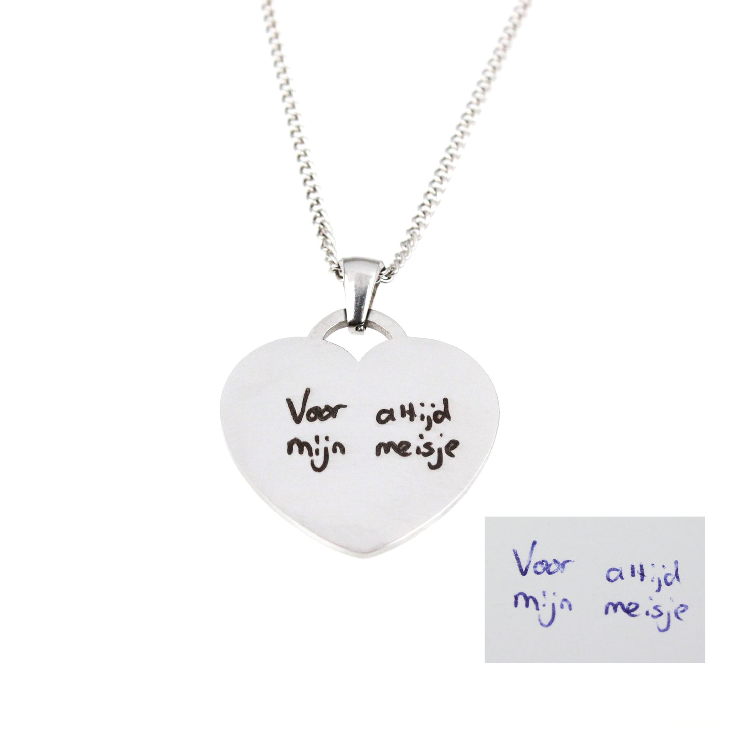 Eigen handschrift gepersonaliseerde hart ketting