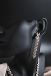 Afbeelding van sieradenset ketting en oorbellen, detail van ketting met zirkonia, oorbellen in geschenkdoos, elegante ketting en oorbellen set